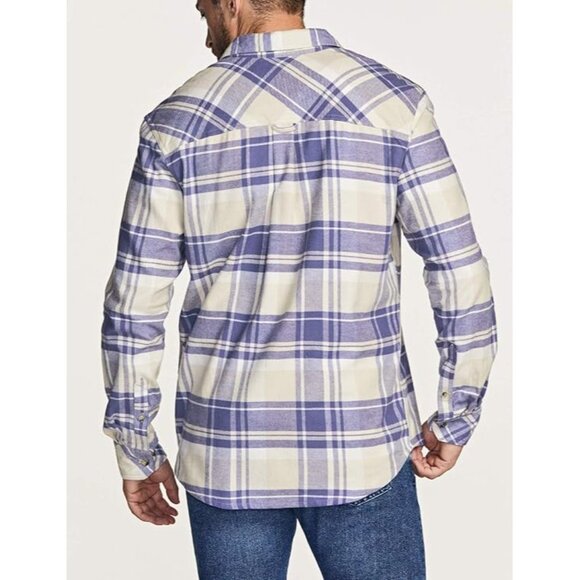 CQR Mens All Cotton Flannel Shirt Long Sleeve Brushed Soft Plaid Cream Blue XL - Picture 2 of 8